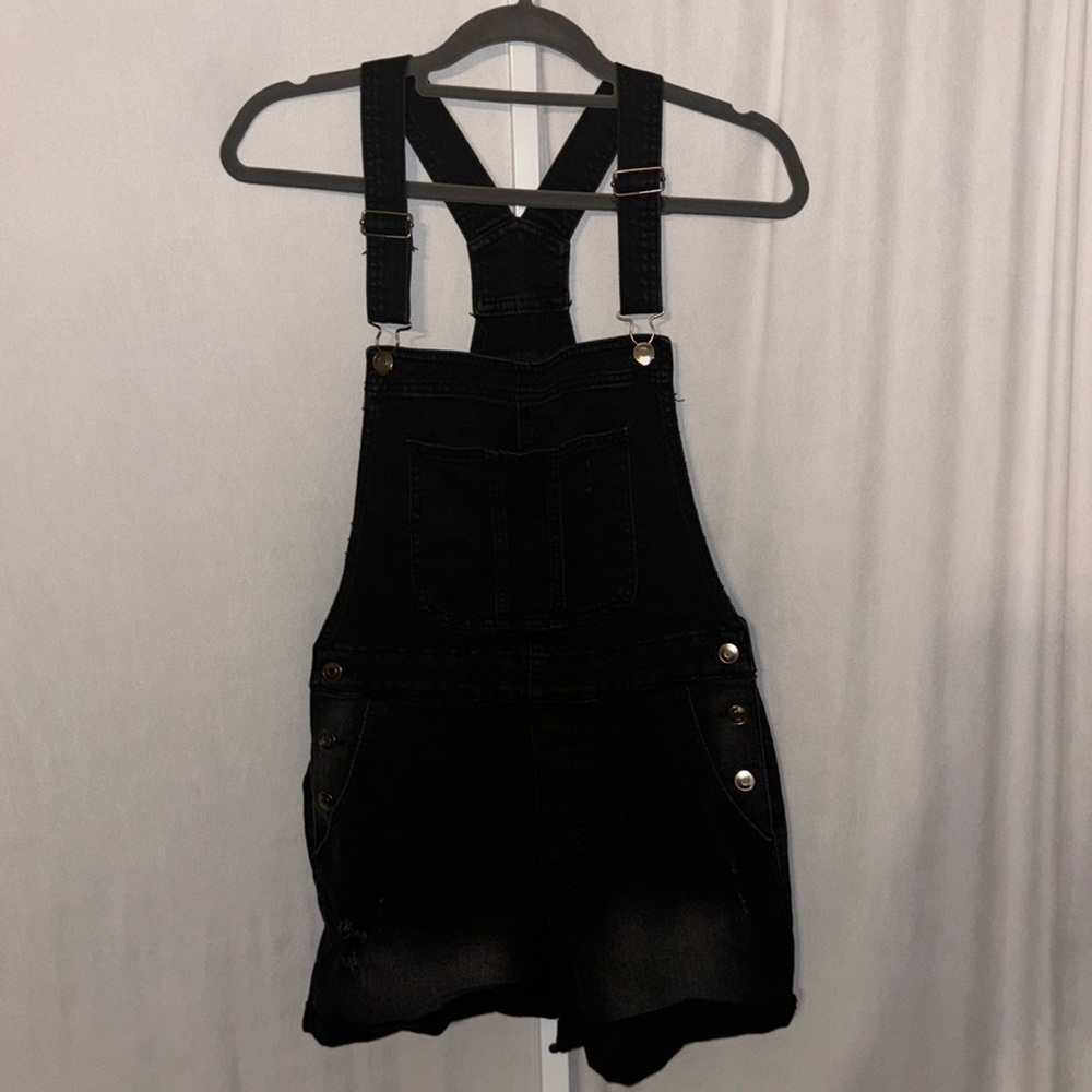 No Boundaries Black Distressed Overalls Large (11-13)
